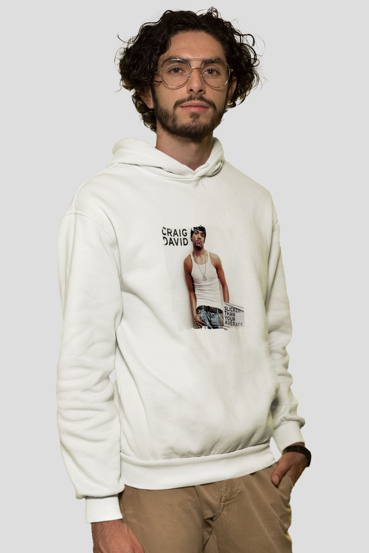 Craig David Baskılı Unisex Beyaz Kapüşonlu Sweatshirt