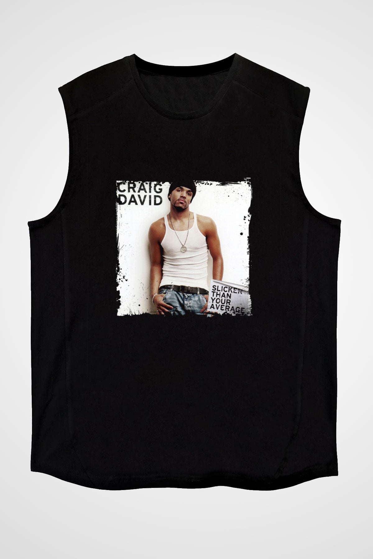 Craig David Baskılı Unisex Siyah Kolsuz Tişört