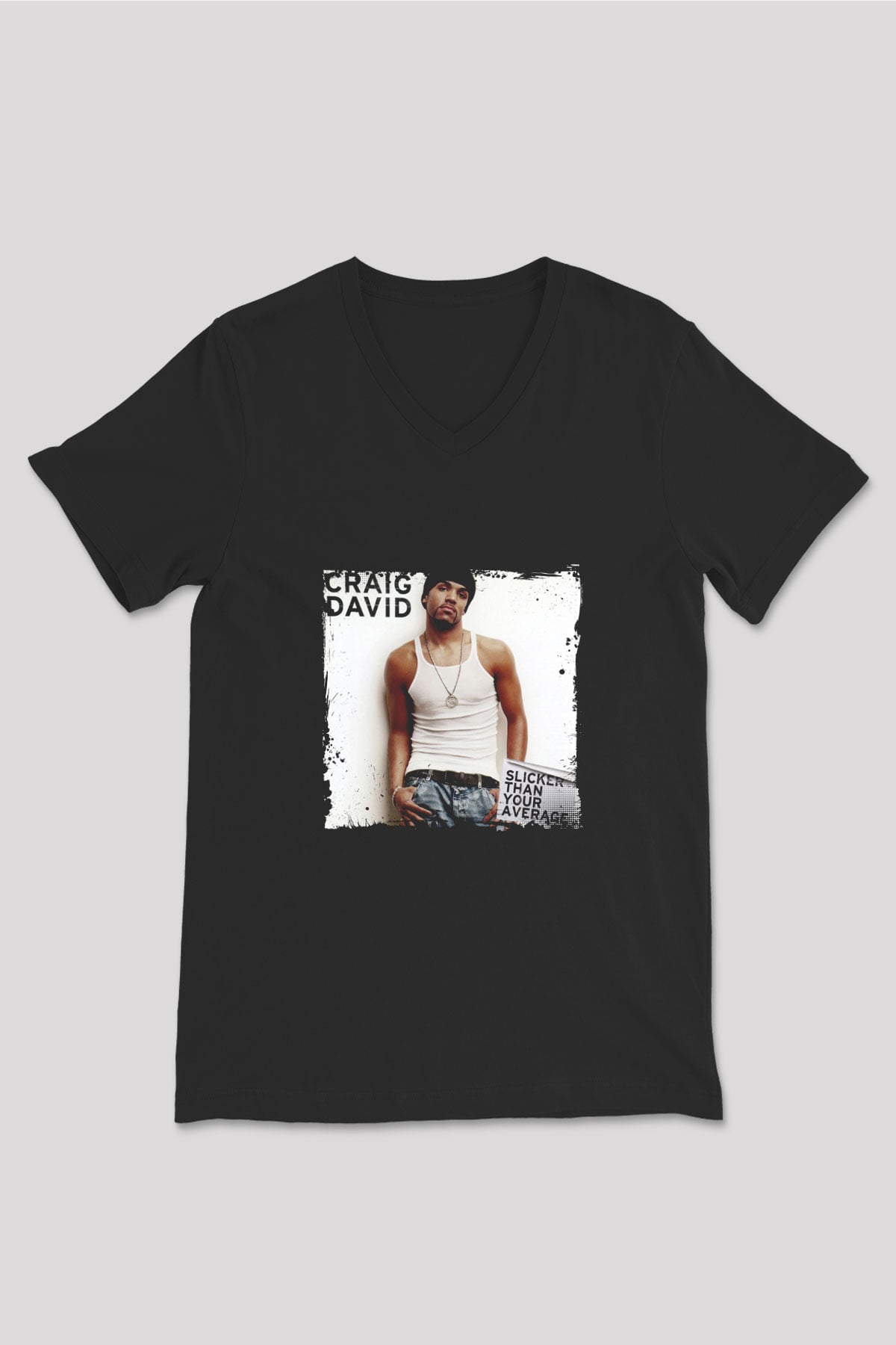 Craig David Baskılı Unisex Siyah V Yaka Tişört