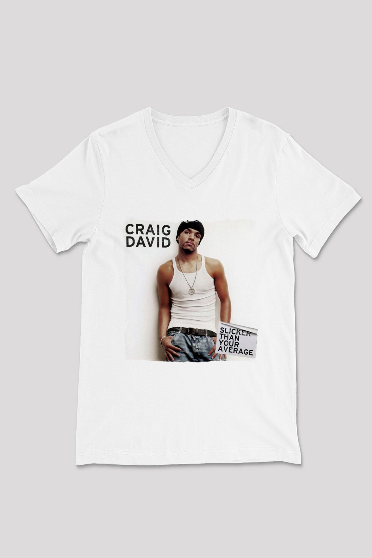 Craig David Beyaz Unisex V Yaka Tişört