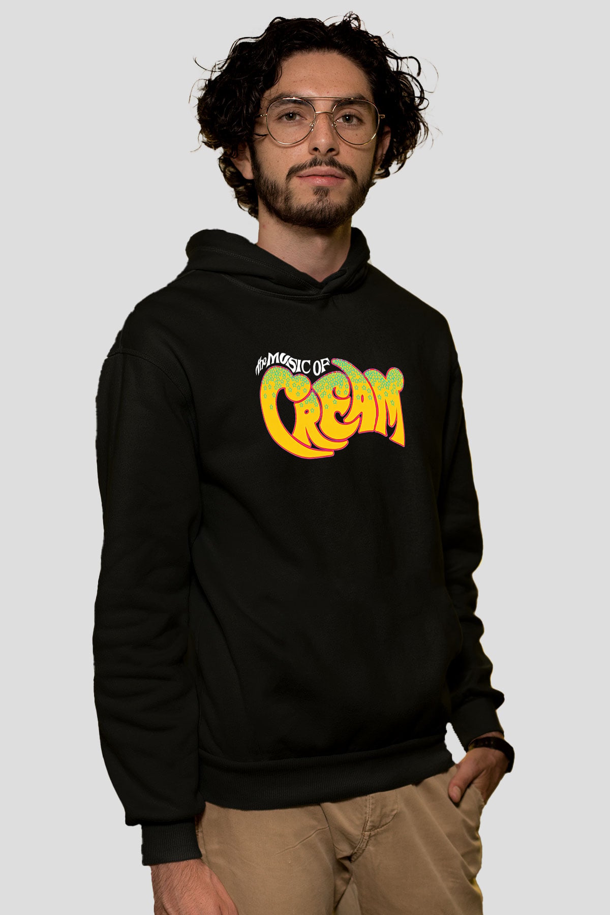 Cream Baskılı Unisex Siyah Kapüşonlu Sweatshirt