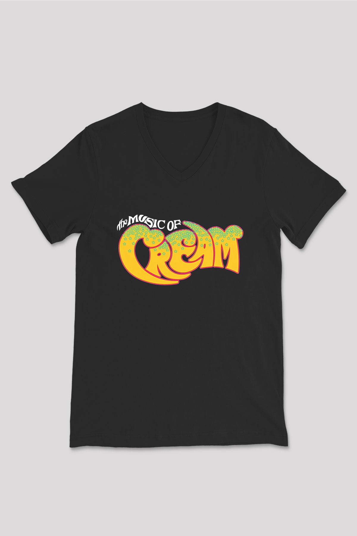 Cream Baskılı Unisex Siyah V Yaka Tişört - Tshirt