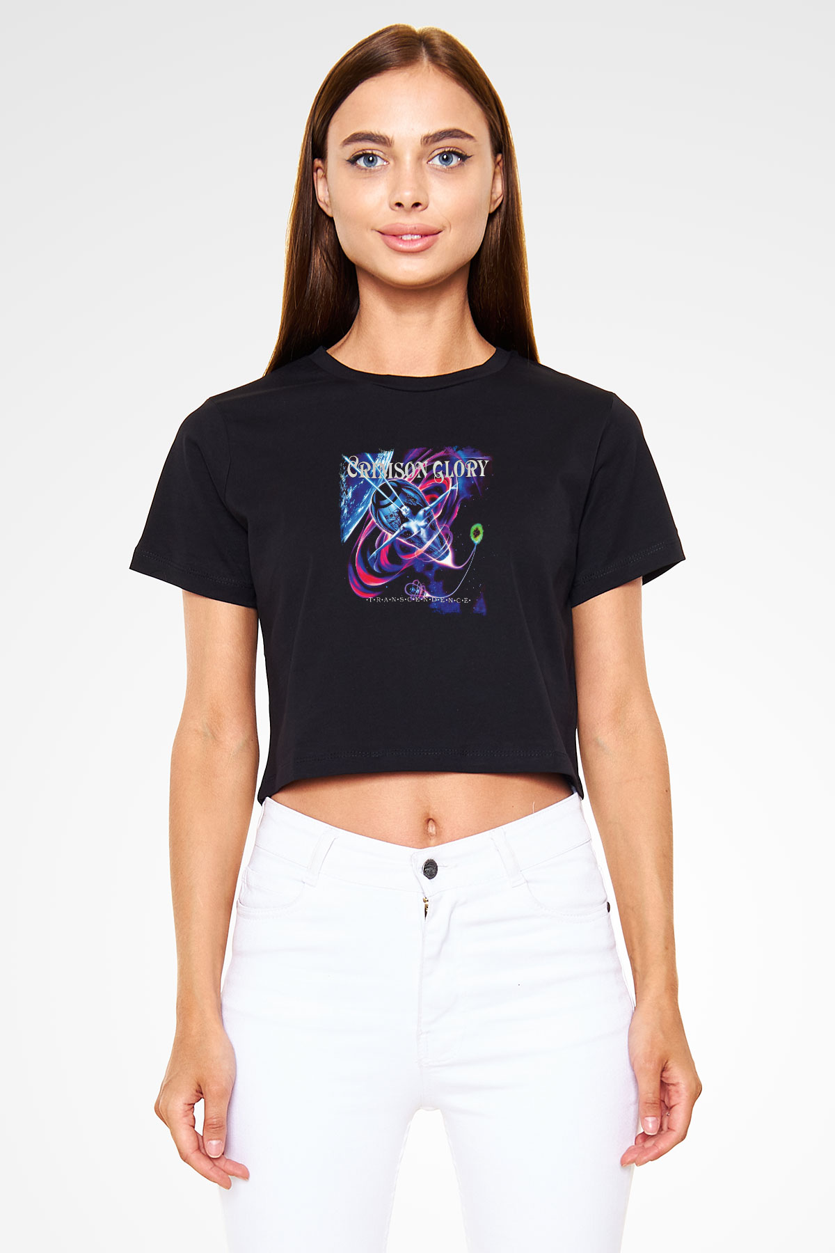 Crimson Glory Baskılı Unisex Siyah Crop Top Tişört