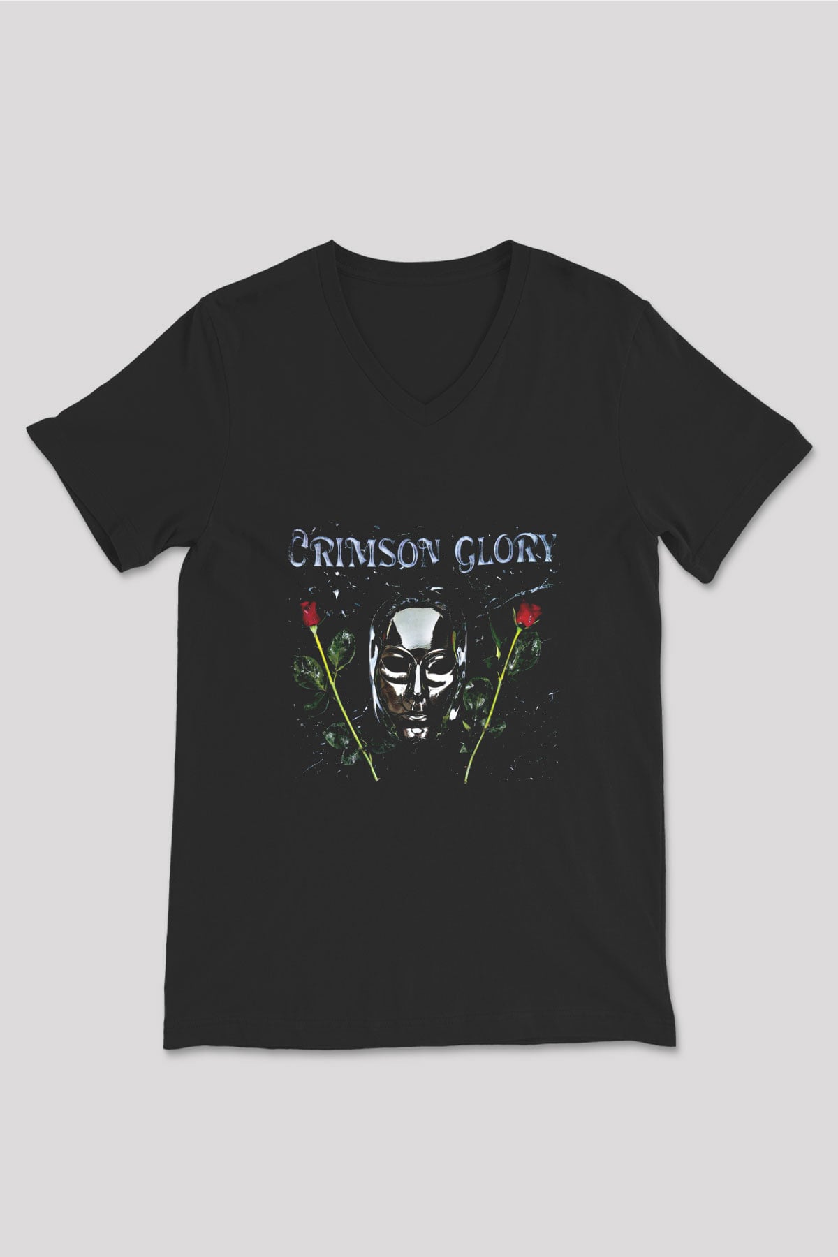 Crimson Glory Baskılı Unisex Siyah V Yaka Tişört