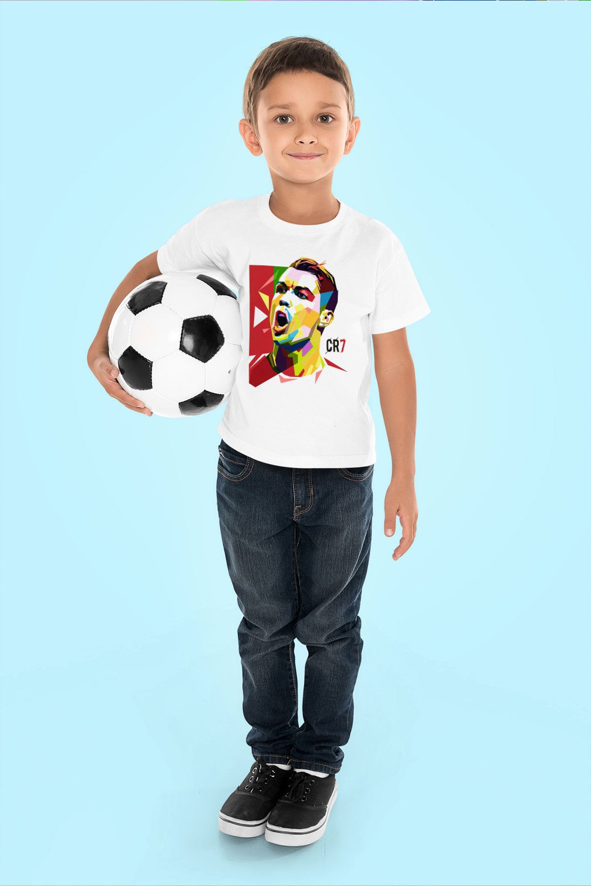 Cristiano Ronaldo Baskılı Beyaz Unisex Çocuk Tişört