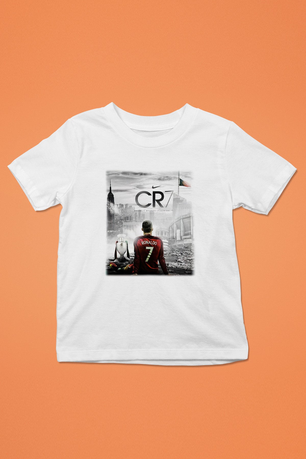 Cristiano Ronaldo Baskılı Beyaz Unisex Çocuk Tişört
