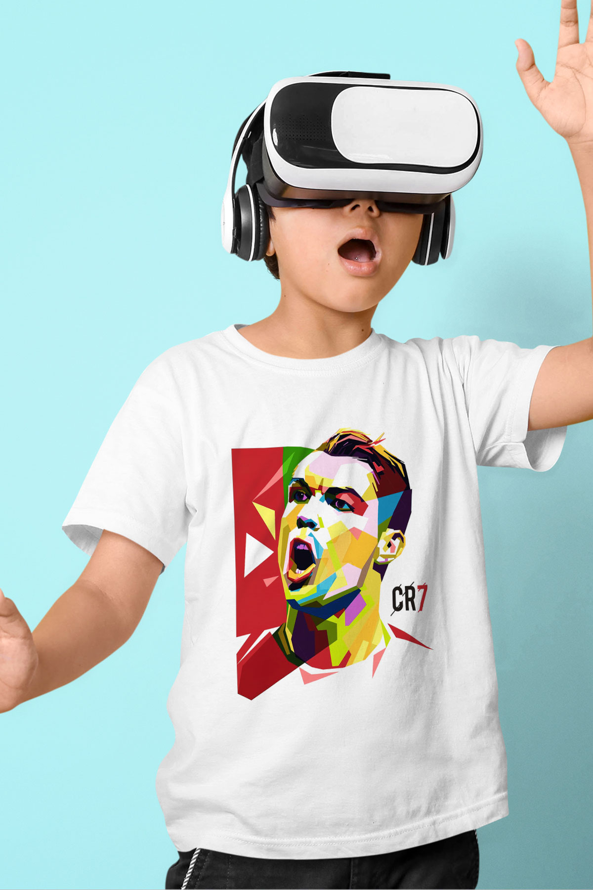 Cristiano Ronaldo Baskılı Beyaz Unisex Çocuk Tişört