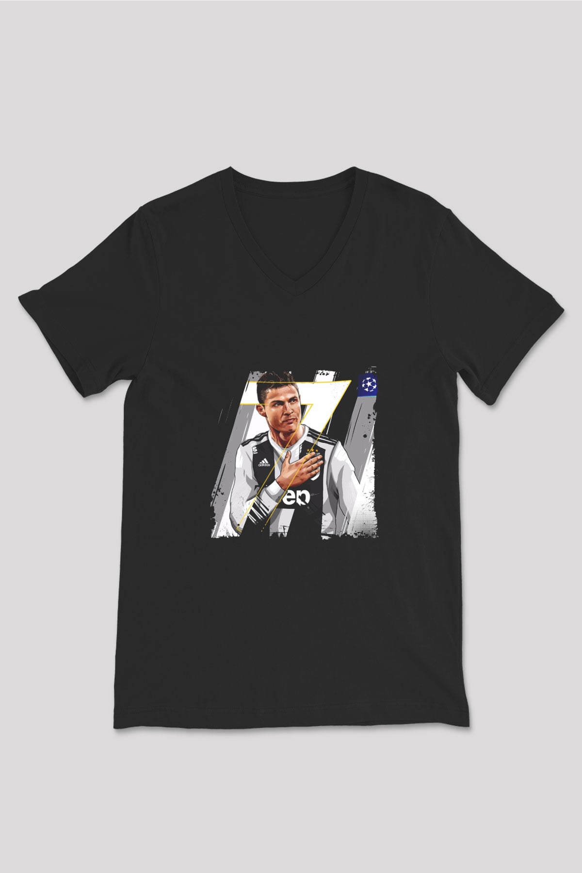 Cristiano Ronaldo Baskılı Unisex Siyah V Yaka Tişört