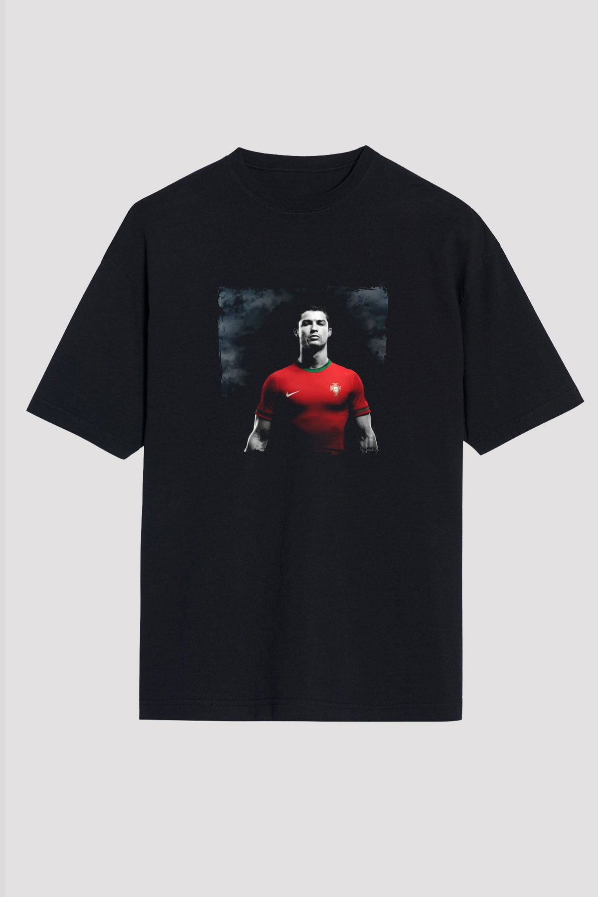 Cristiano Ronaldo Baskılı Unisex Siyah Oversize Tişört