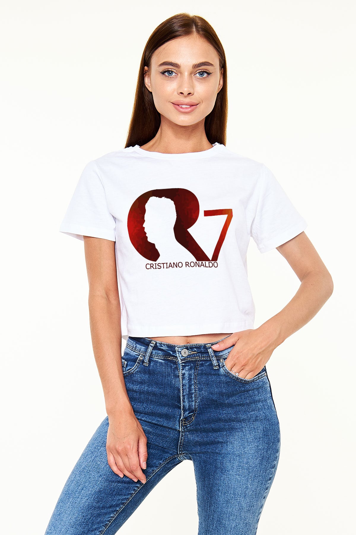 Cristiano Ronaldo Beyaz Croptop Tişört