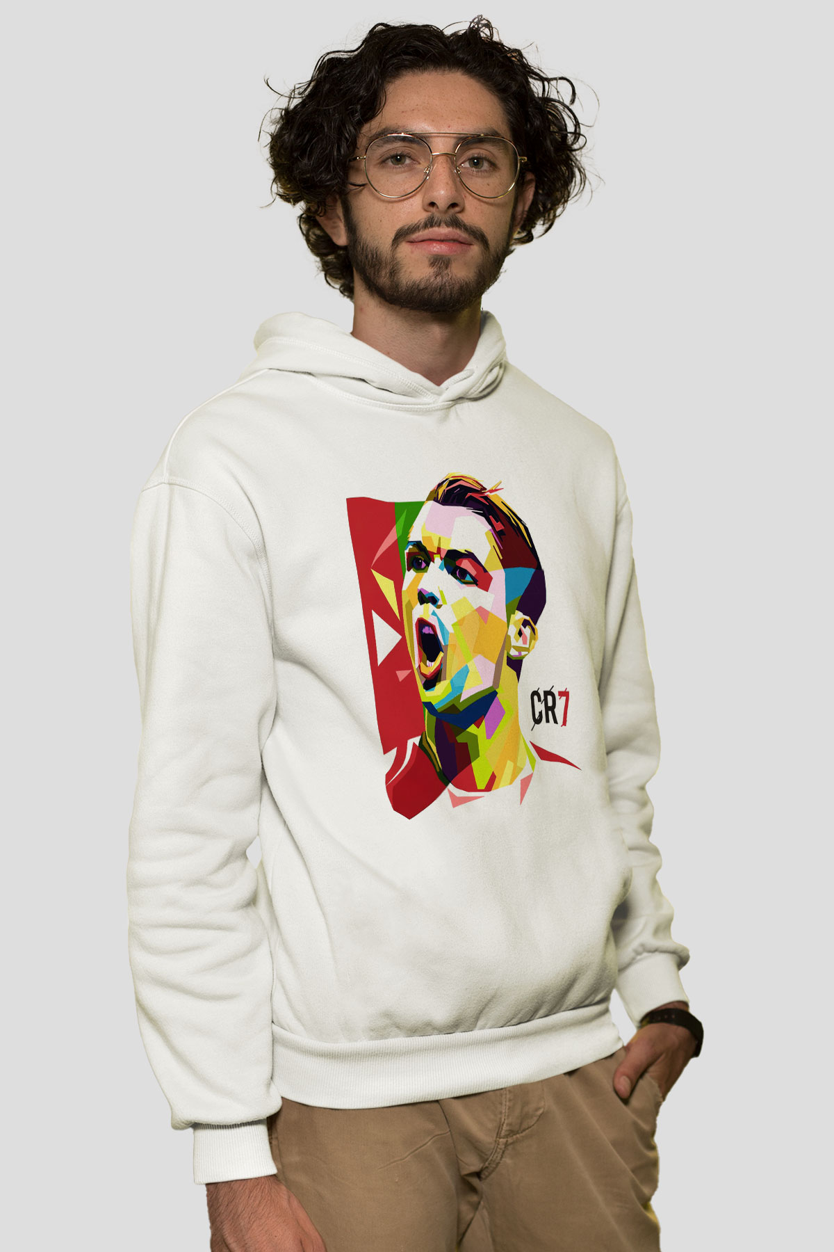 Cristiano Ronaldo Beyaz Unisex Kapşonlu Sweatshirt