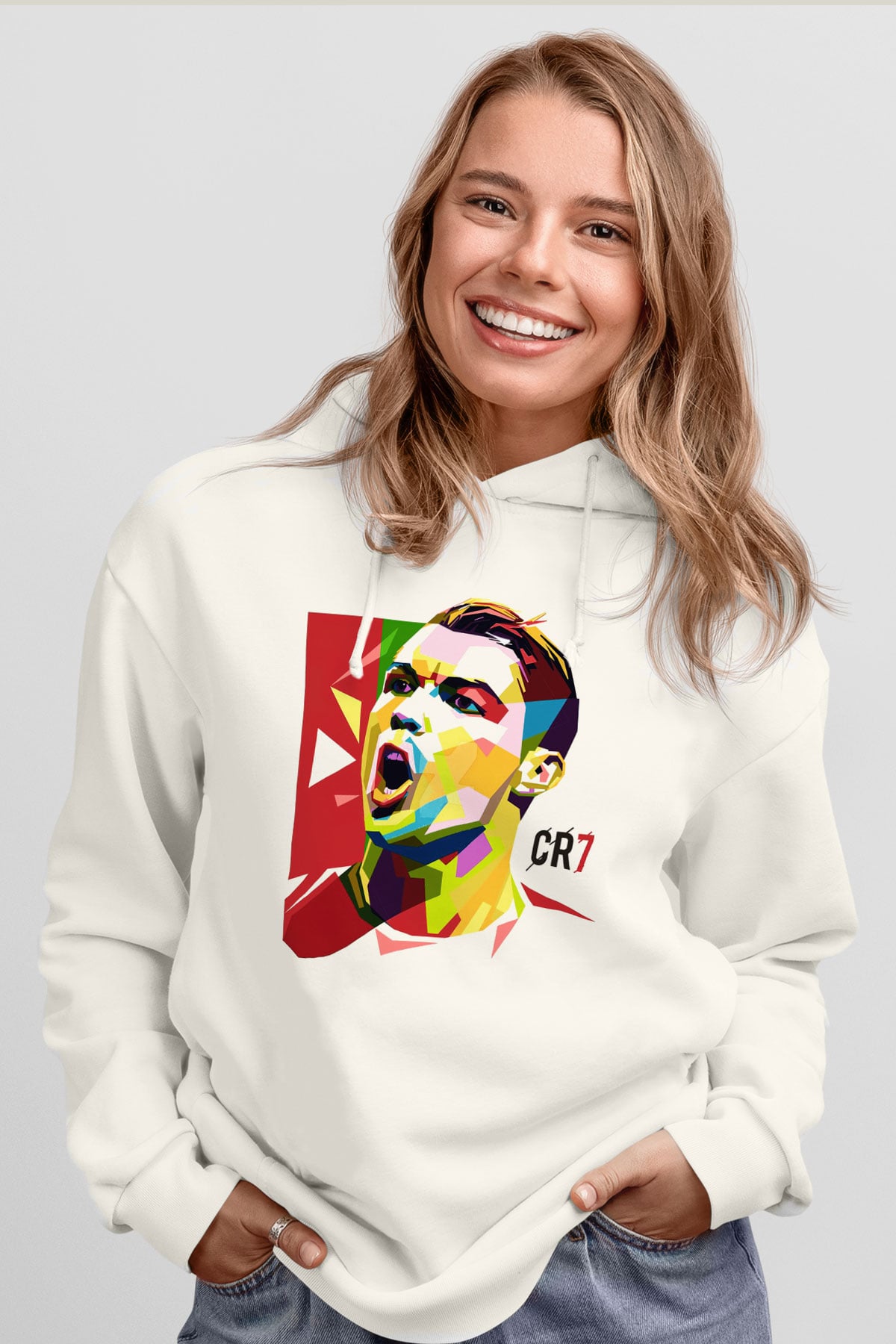 Cristiano Ronaldo Beyaz Unisex Kapşonlu Sweatshirt