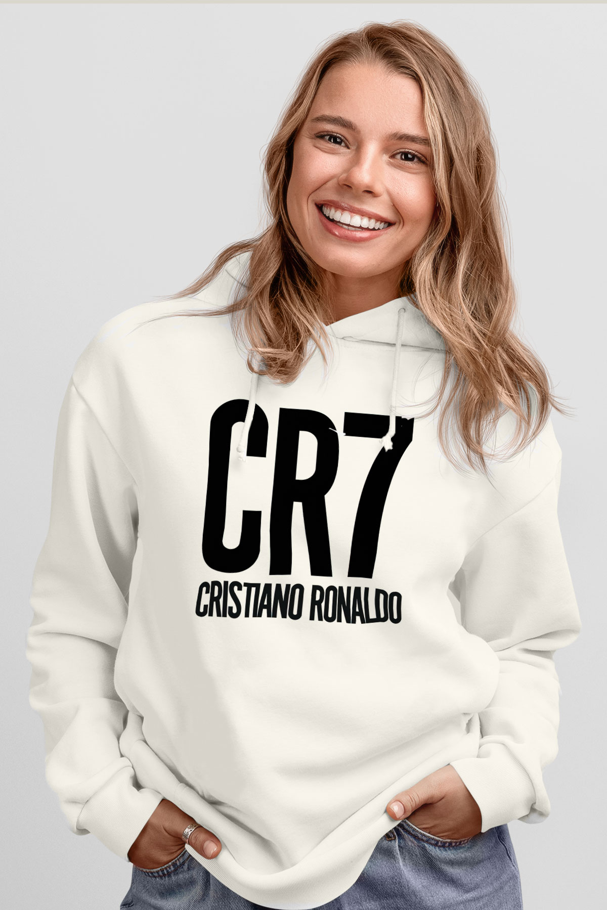Cristiano Ronaldo Beyaz Unisex Kapşonlu Sweatshirt