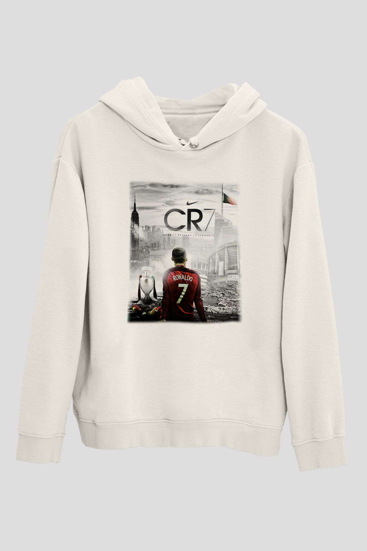 Cristiano Ronaldo Beyaz Unisex Kapşonlu Sweatshirt