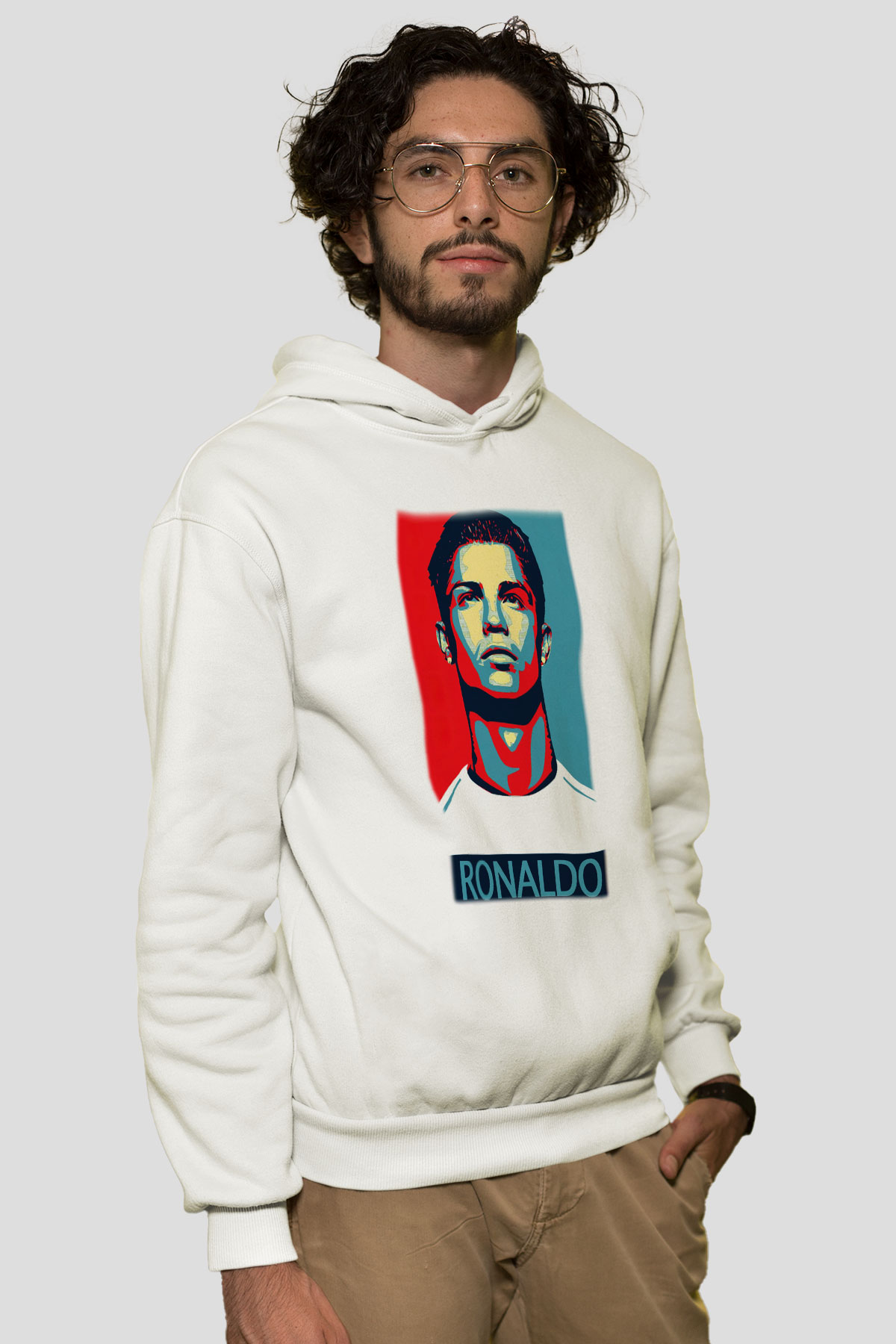 Cristiano Ronaldo Beyaz Unisex Kapşonlu Sweatshirt