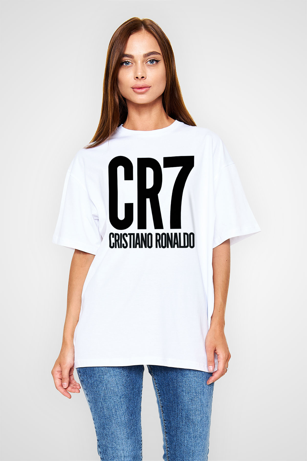 Cristiano Ronaldo Beyaz Unisex Oversize Tişört T-Shirt