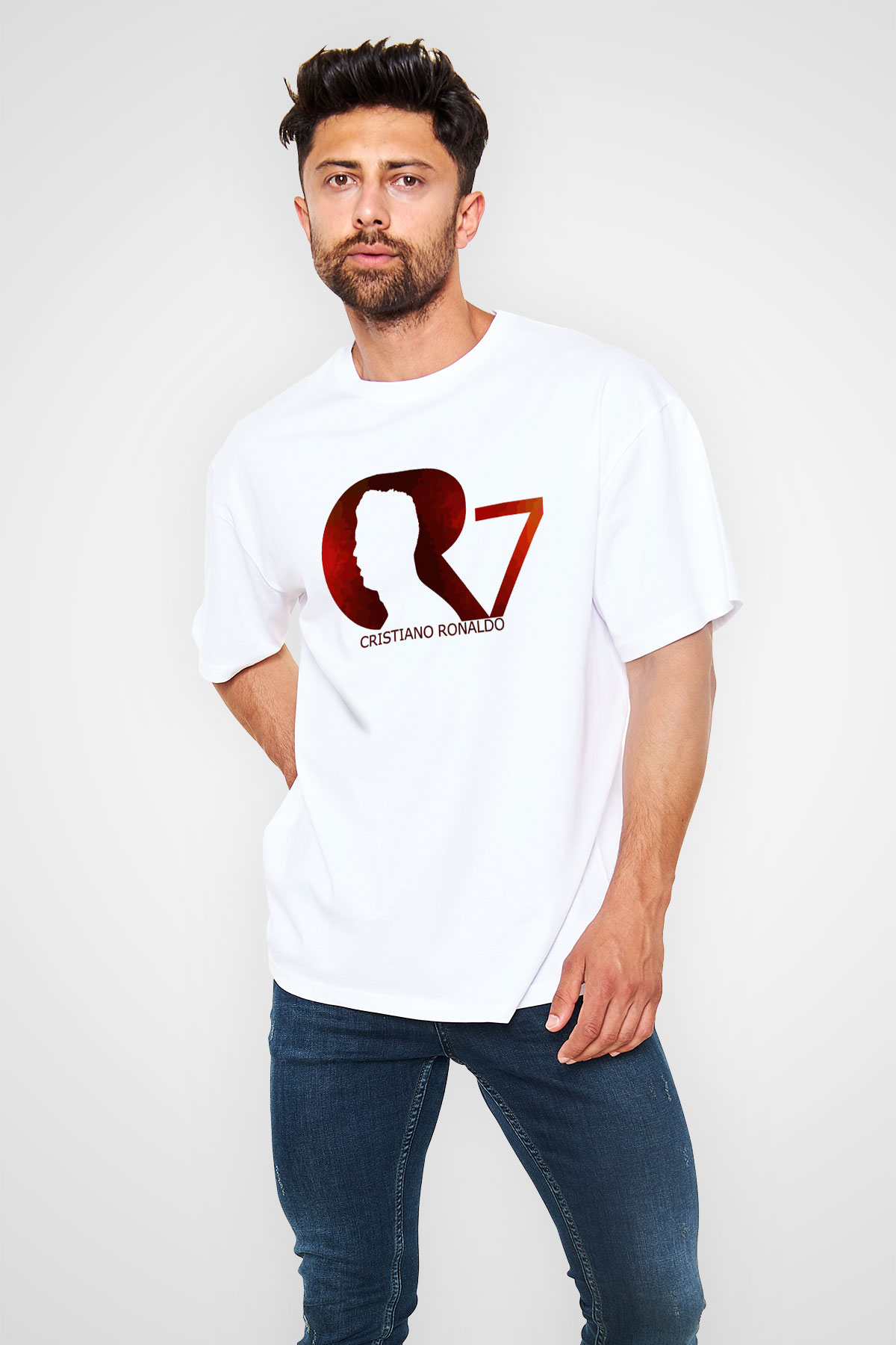 Cristiano Ronaldo Beyaz Unisex Oversize Tişört T-Shirt