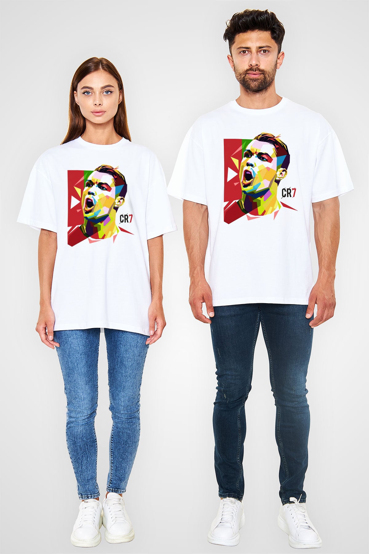Cristiano Ronaldo Beyaz Unisex Oversize Tişört T-Shirt