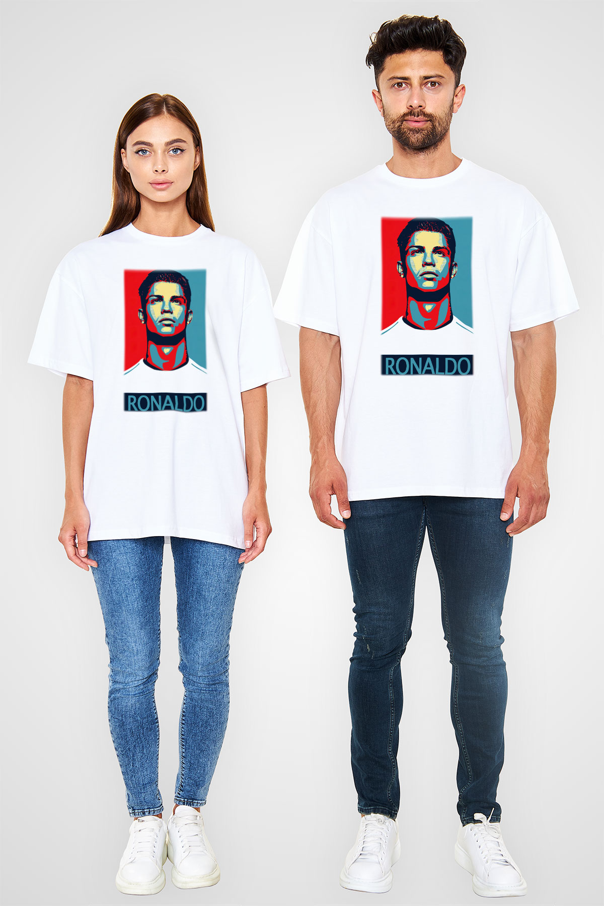 Cristiano Ronaldo Beyaz Unisex Oversize Tişört T-Shirt