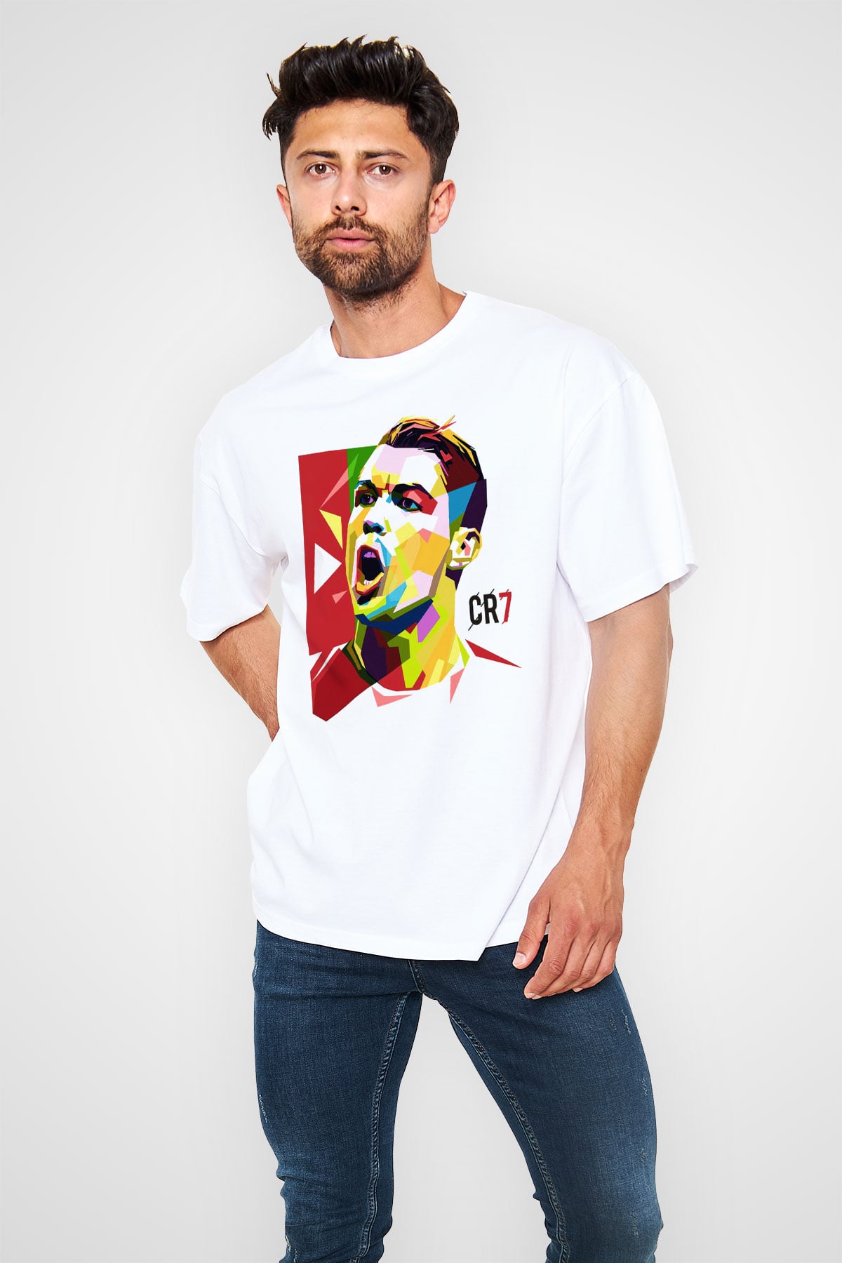 Cristiano Ronaldo Beyaz Unisex Oversize Tişört T-Shirt