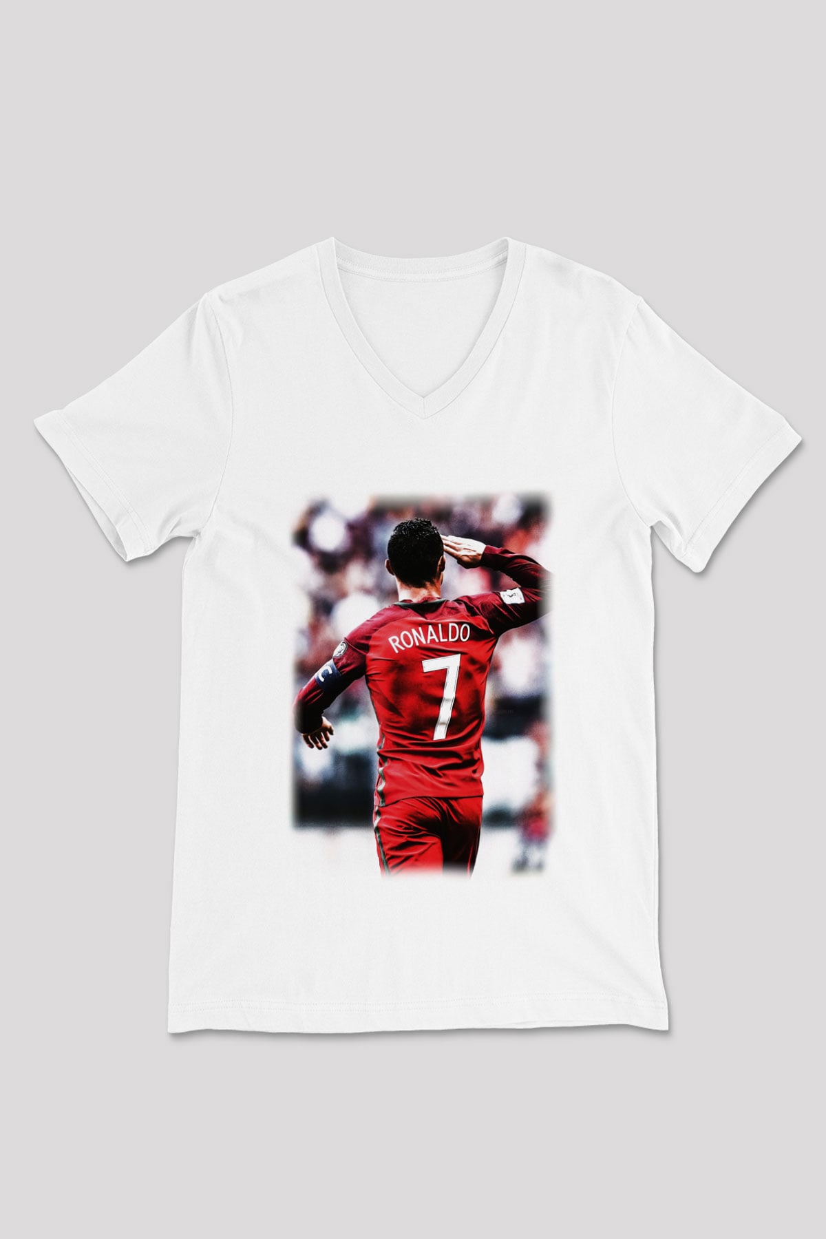 Cristiano Ronaldo Beyaz Unisex V Yaka Tişört T-Shirt