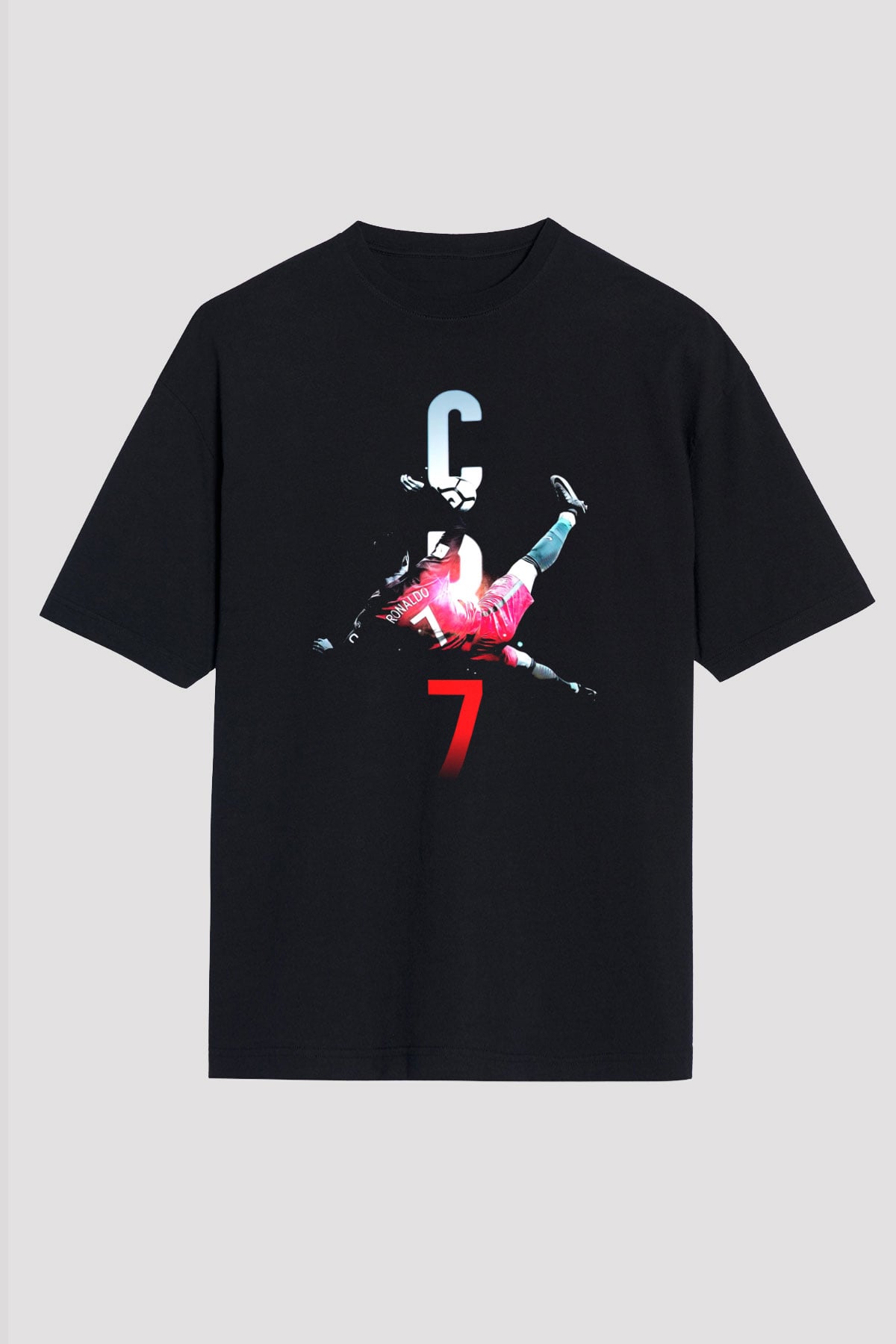 Cristiano Ronaldo Siyah Unisex Oversize Tişört T-Shirt
