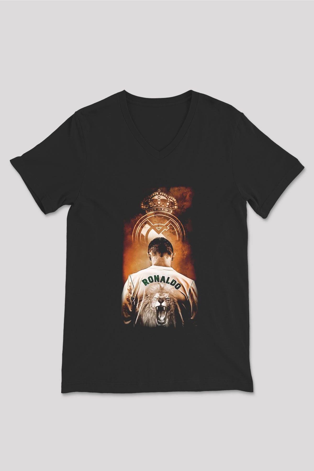 Cristiano Ronaldo Siyah Unisex V Yaka Tişört T-Shirt