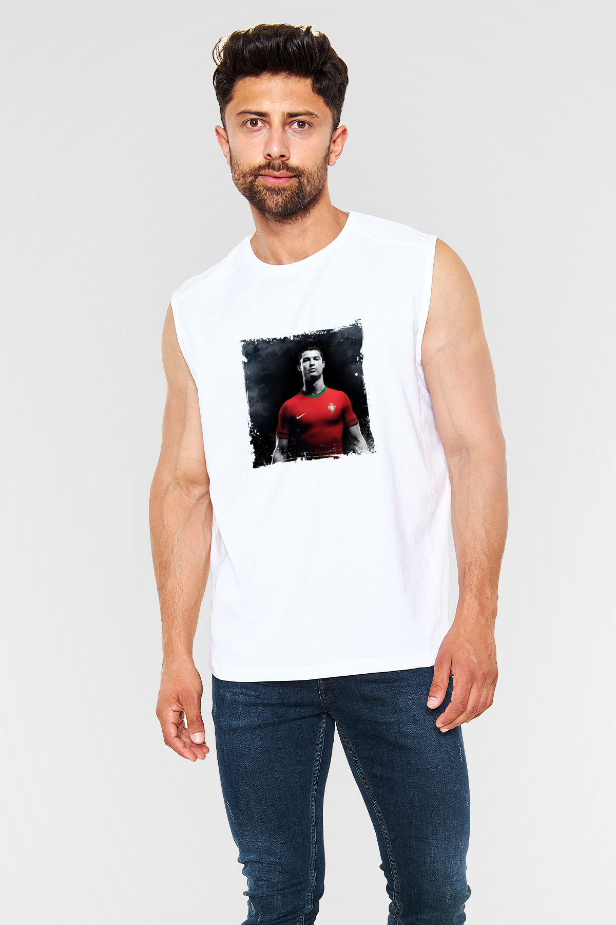 Cristiano Ronaldo Unisex Baskılı Beyaz Kolsuz Tişört