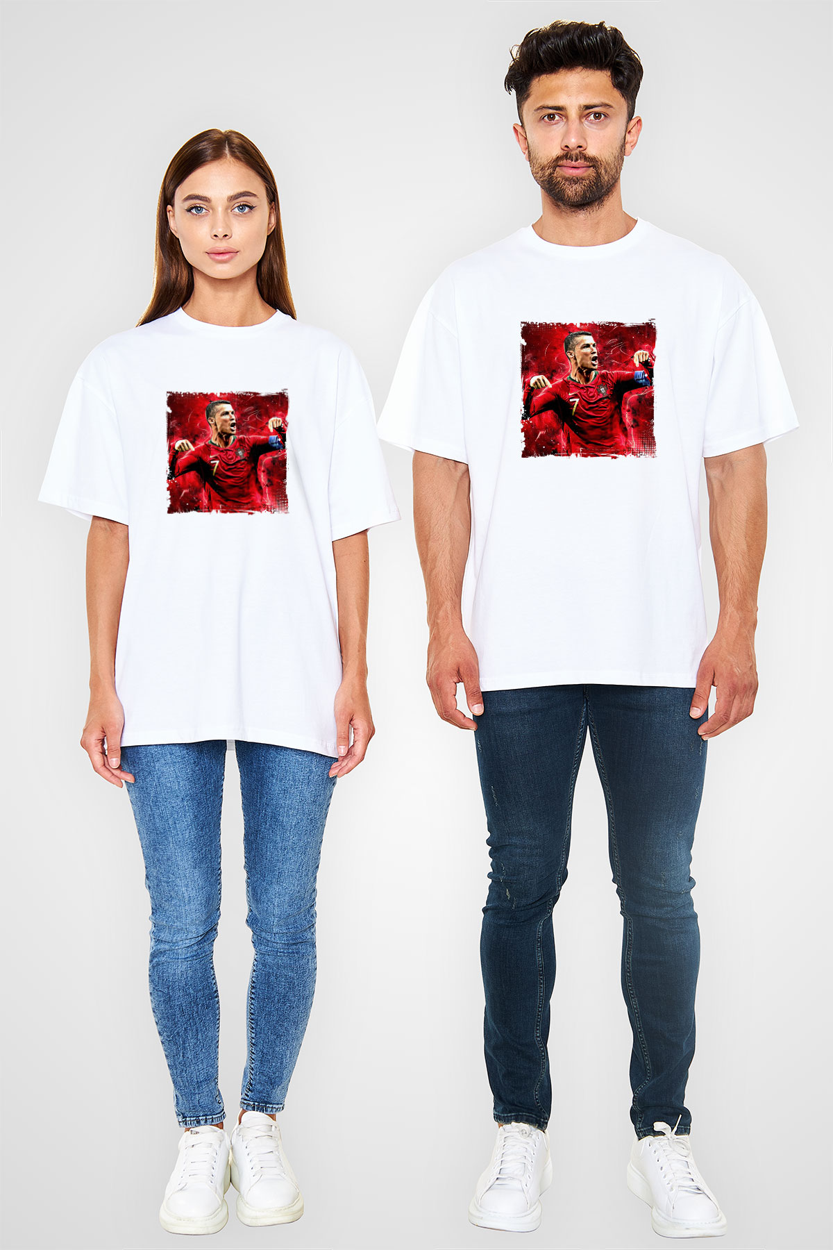 Cristiano Ronaldo Unisex Baskılı Beyaz Tişört