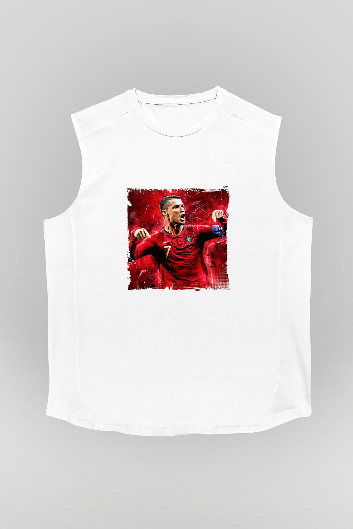 Cristiano Ronaldo Unisex Baskılı Beyaz Kolsuz Tişört