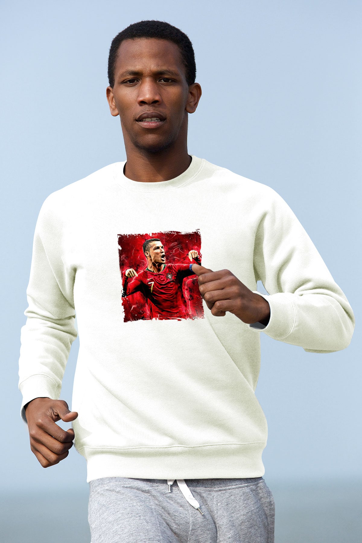 Cristiano Ronaldo Unisex Baskılı Beyaz Sweatshirt