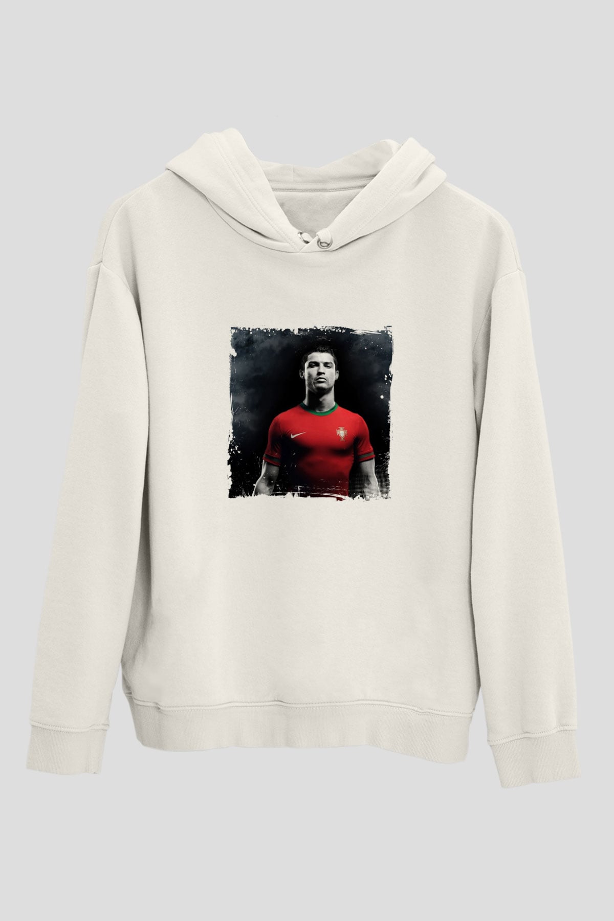 Cristiano Ronaldo Unisex Baskılı Beyaz Kapüşonlu Sweatshirt