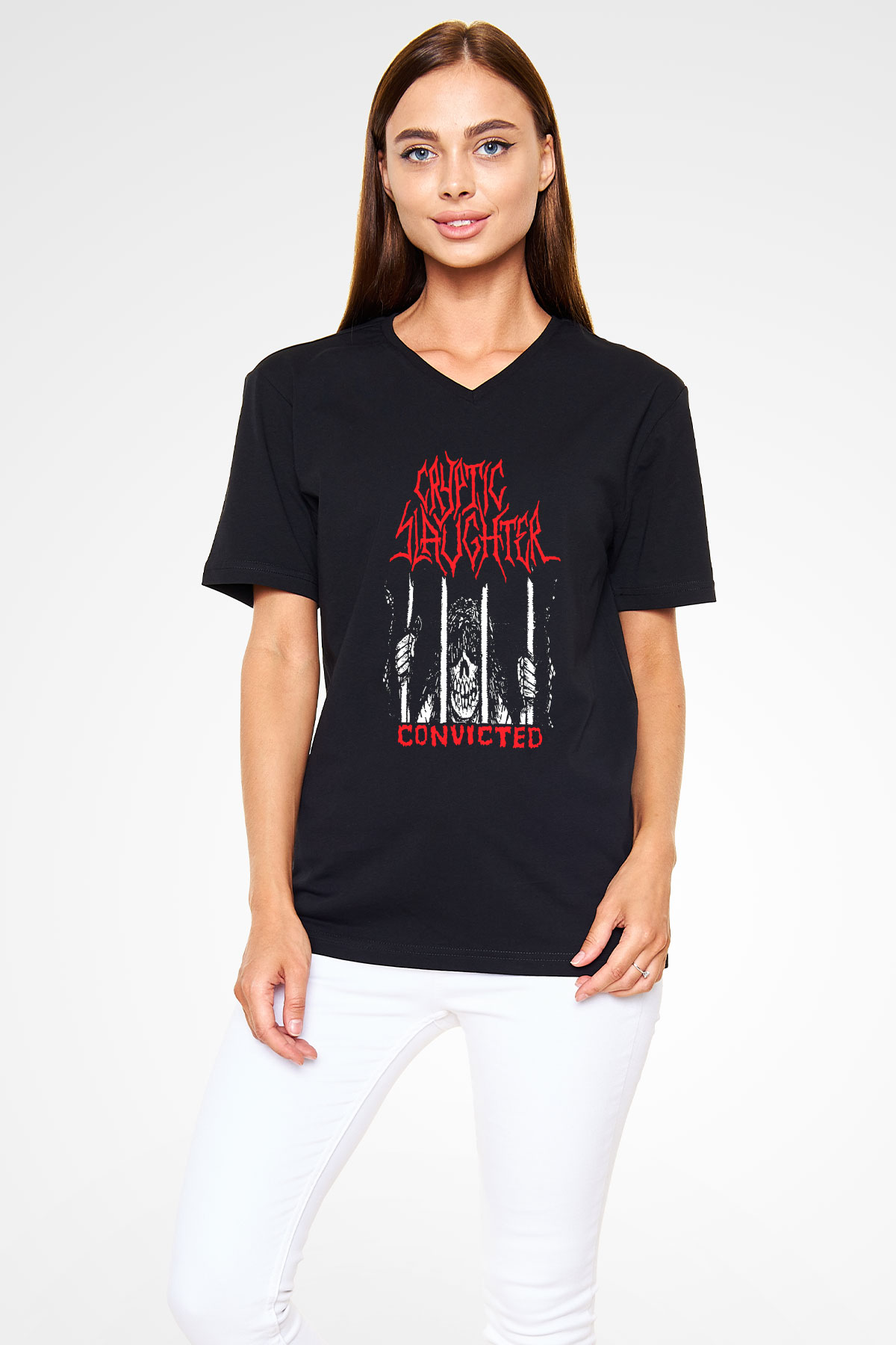 Cryptic Slaughter Siyah Unisex V Yaka Tişört