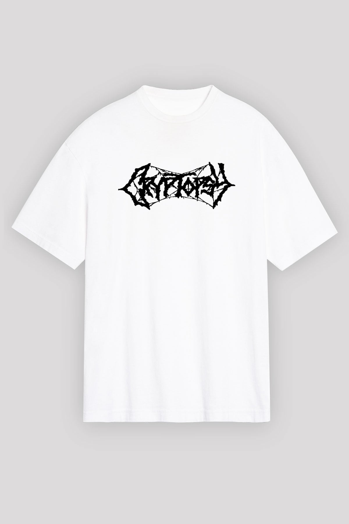 Cryptopsy Baskılı Beyaz Unisex Oversize Tişört - Tshirt