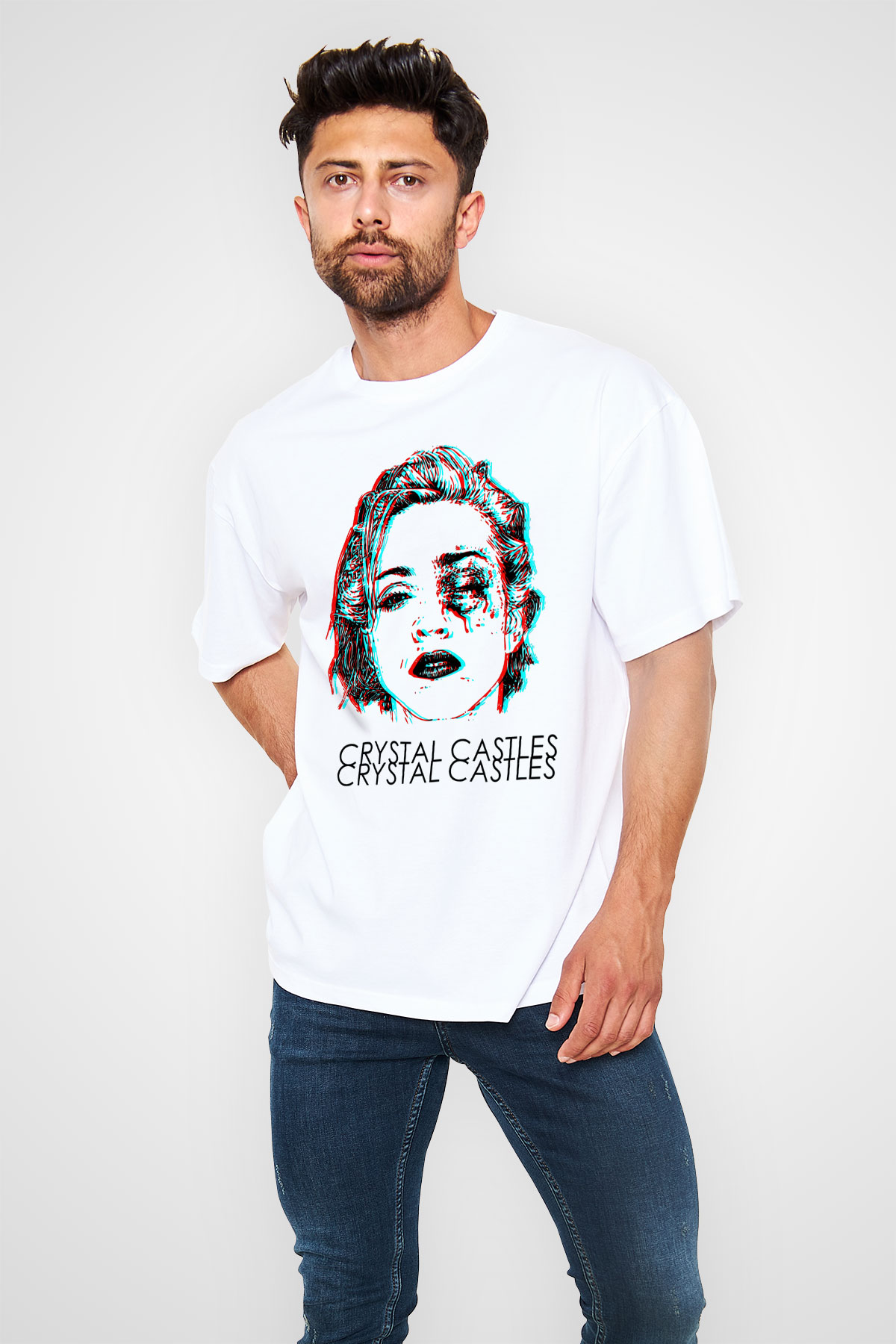 Crystal Castles Beyaz Unisex Oversize Tişört T-Shirt