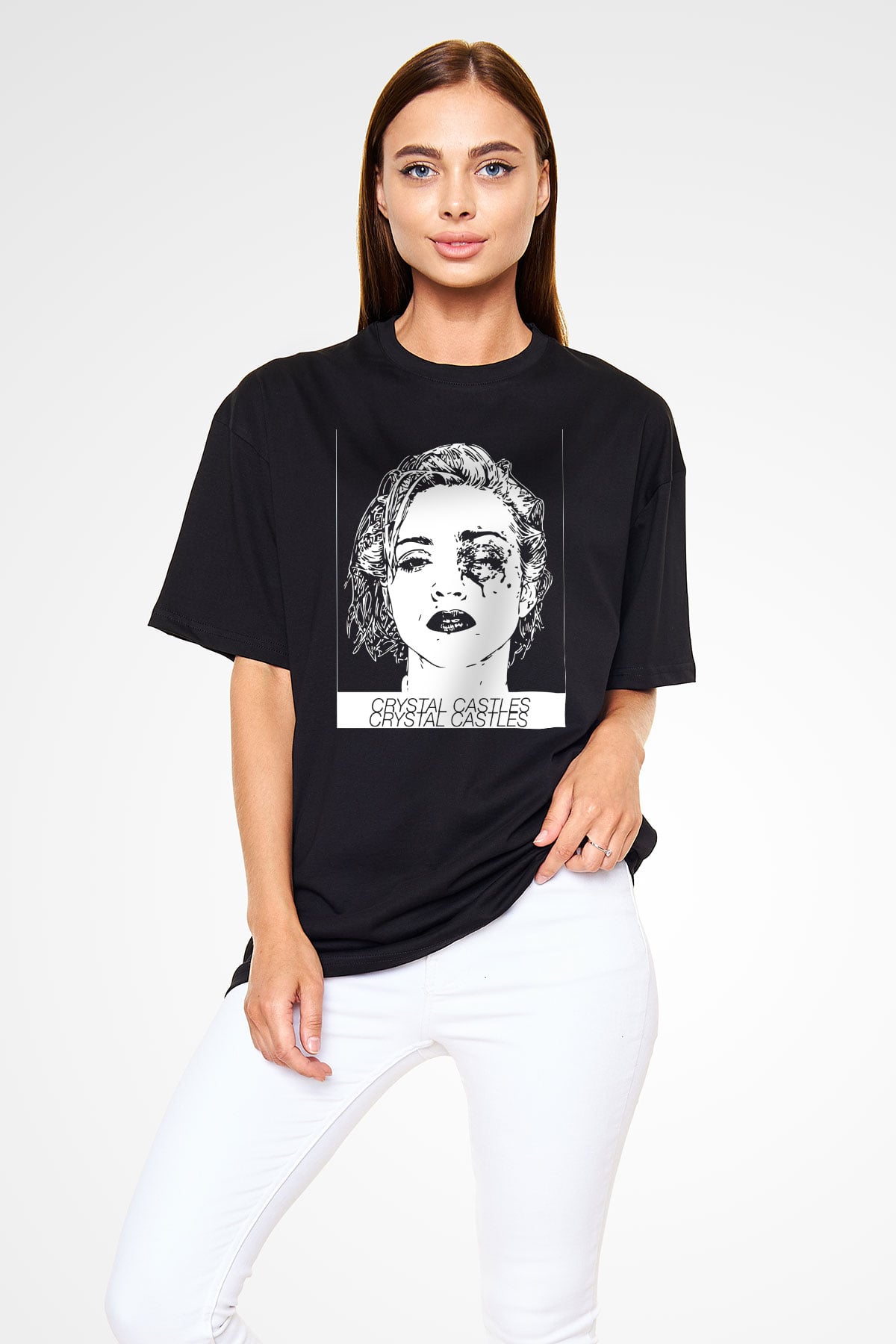 Crystal Castles Siyah Unisex Oversize Tişört T-Shirt