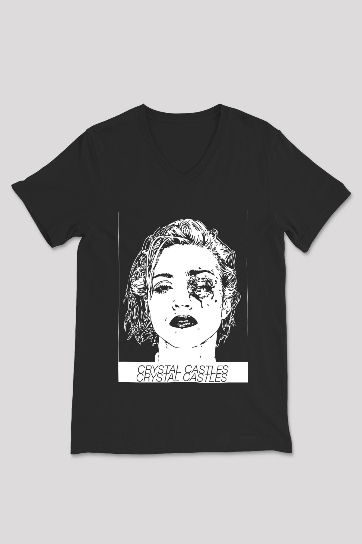 Crystal Castles Siyah Unisex V Yaka Tişört T-Shirt