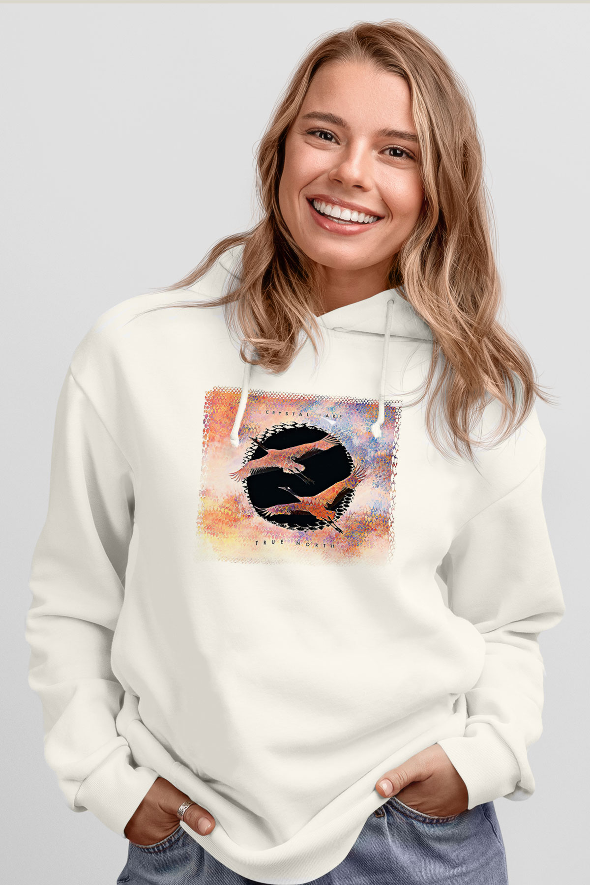 Crystal Lake Baskılı Beyaz Unisex Kapüşonlu Sweatshirt