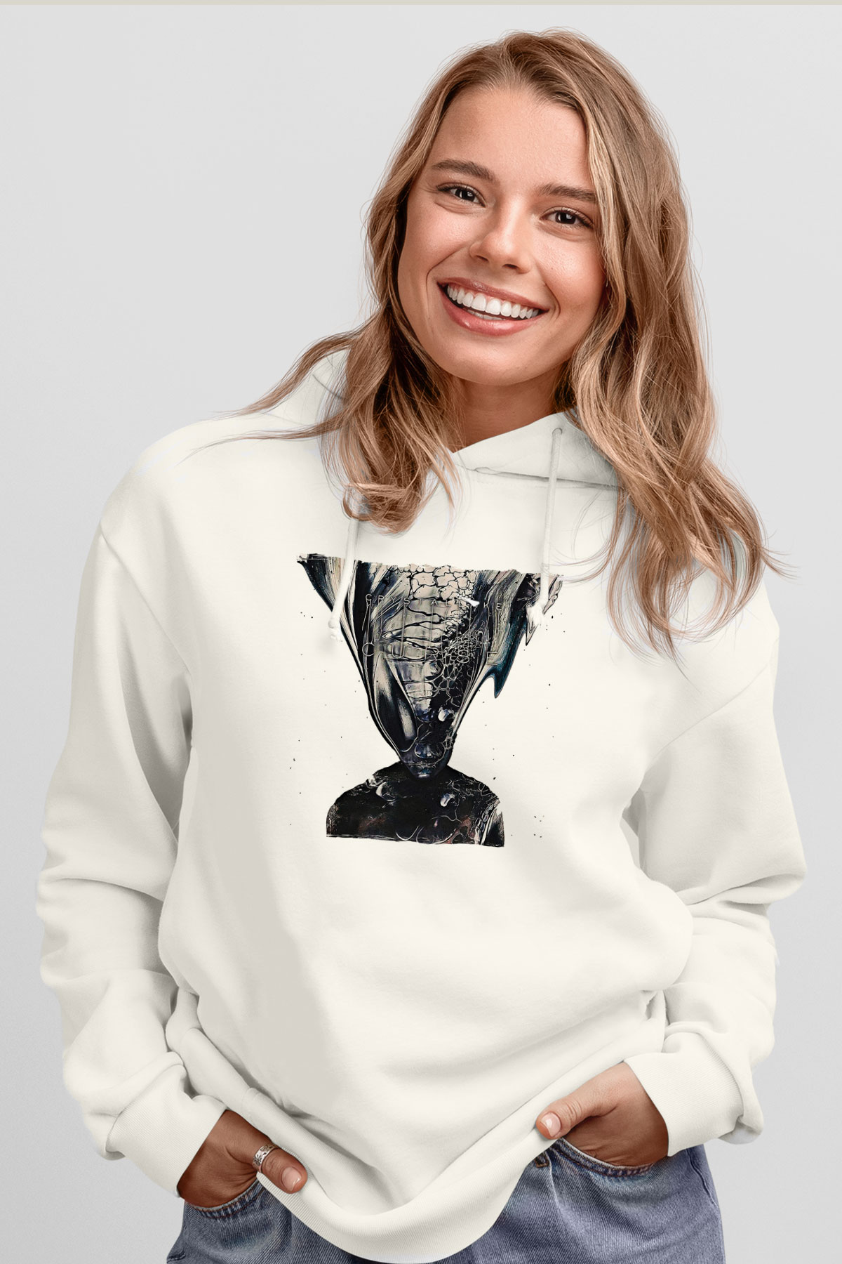 Crystal Lake Baskılı Beyaz Unisex Kapüşonlu Sweatshirt