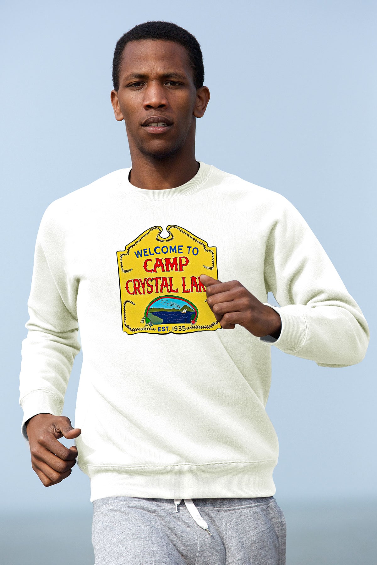 Crystal Lake Baskılı Beyaz Unisex Sweatshirt
