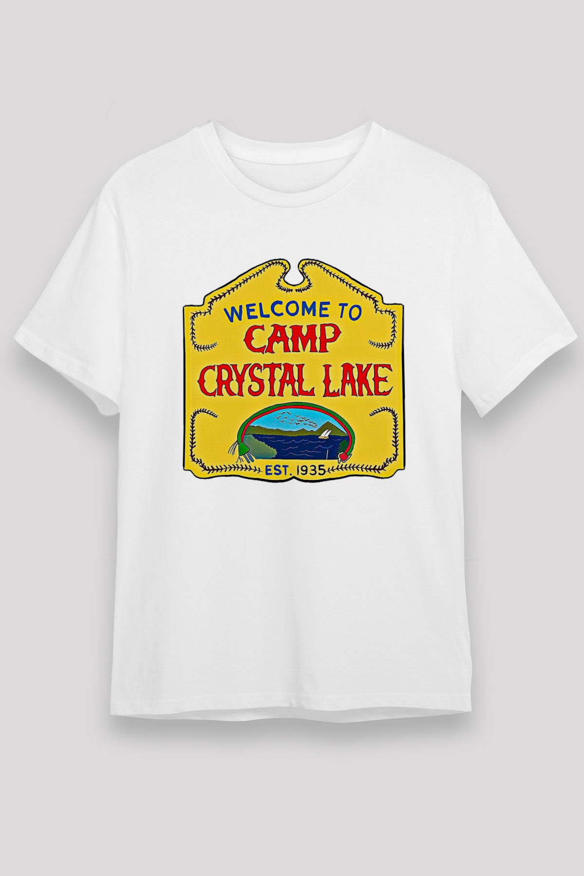 Crystal Lake Baskılı Unisex Beyaz Tişört - Tshirt