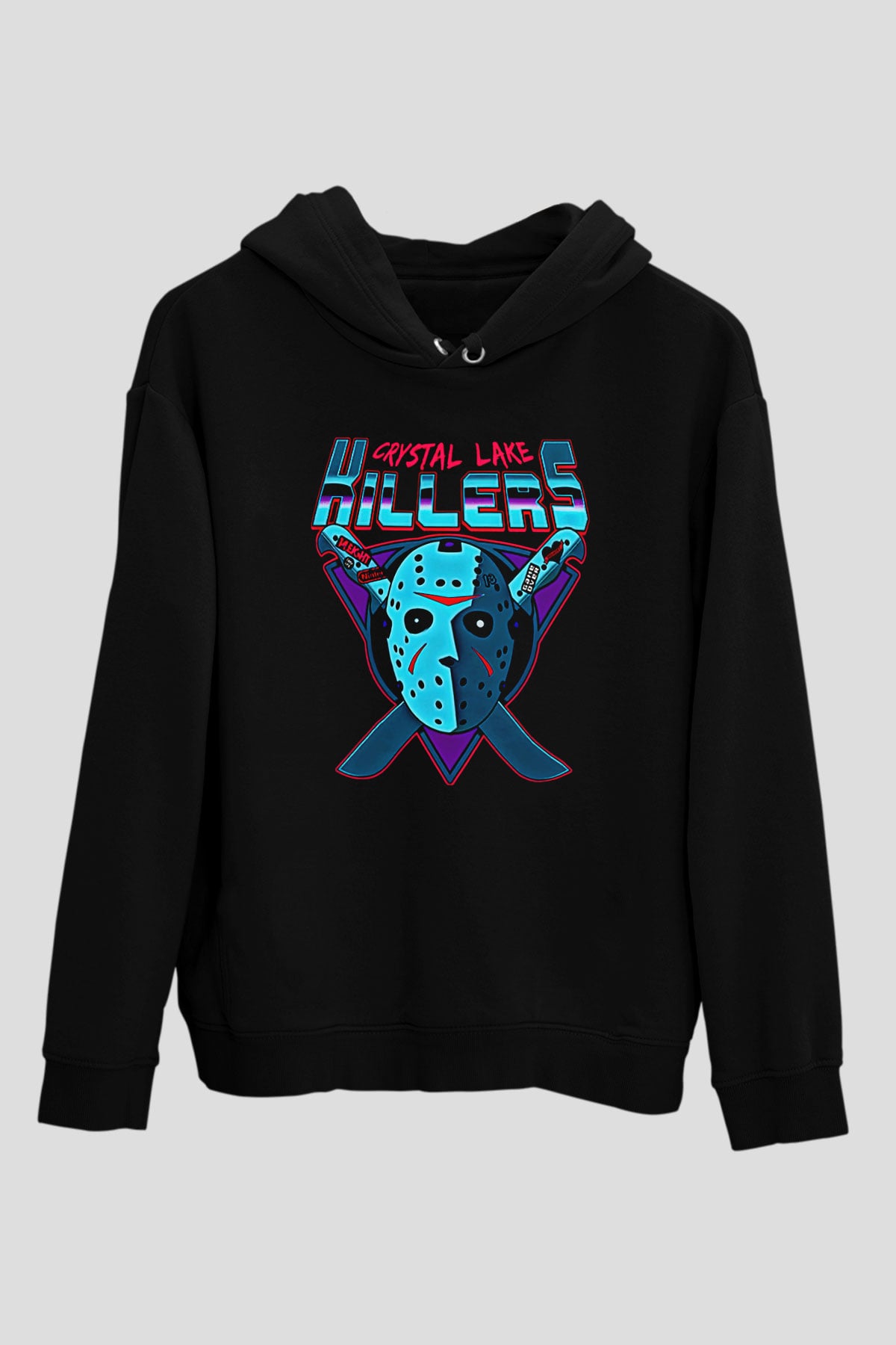 Crystal Lake Baskılı Unisex Siyah Kapüşonlu Sweatshirt