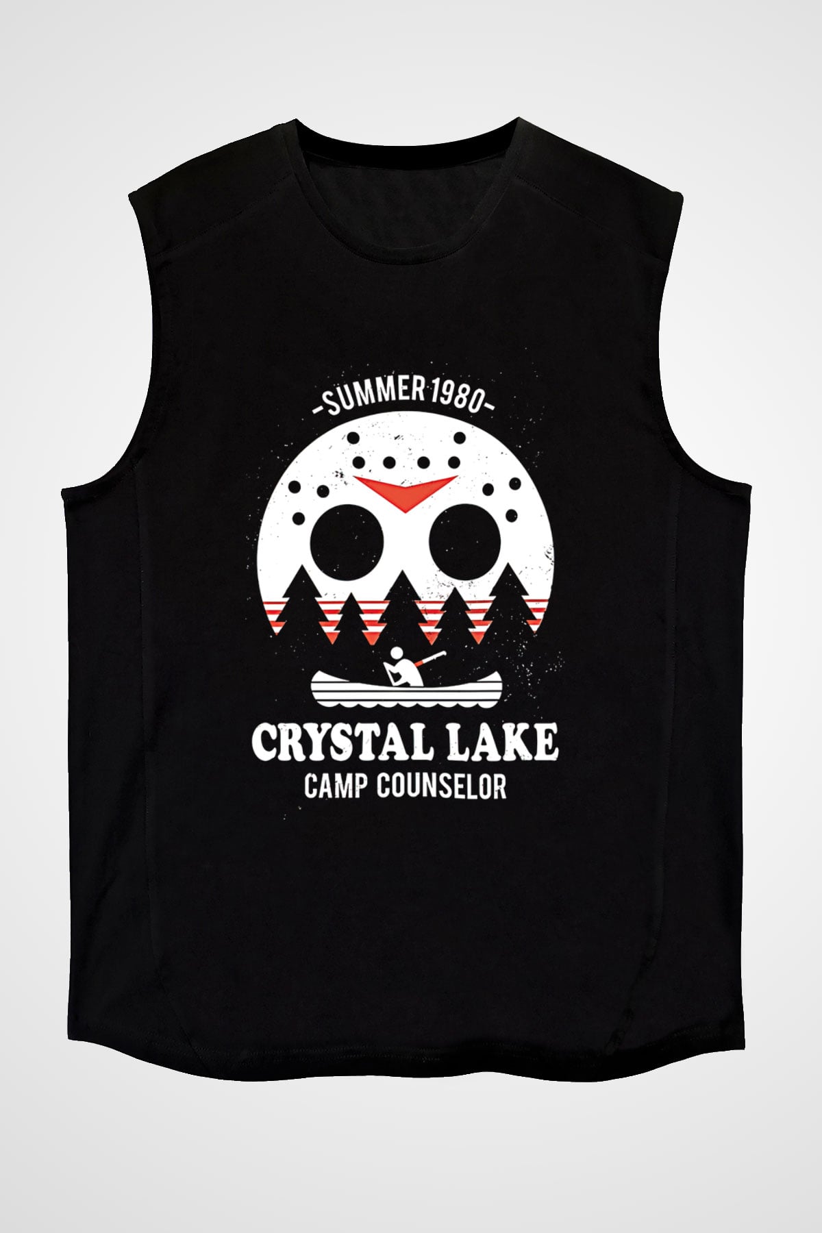 Crystal Lake Baskılı Unisex Siyah Kolsuz Tişört - Tshirt