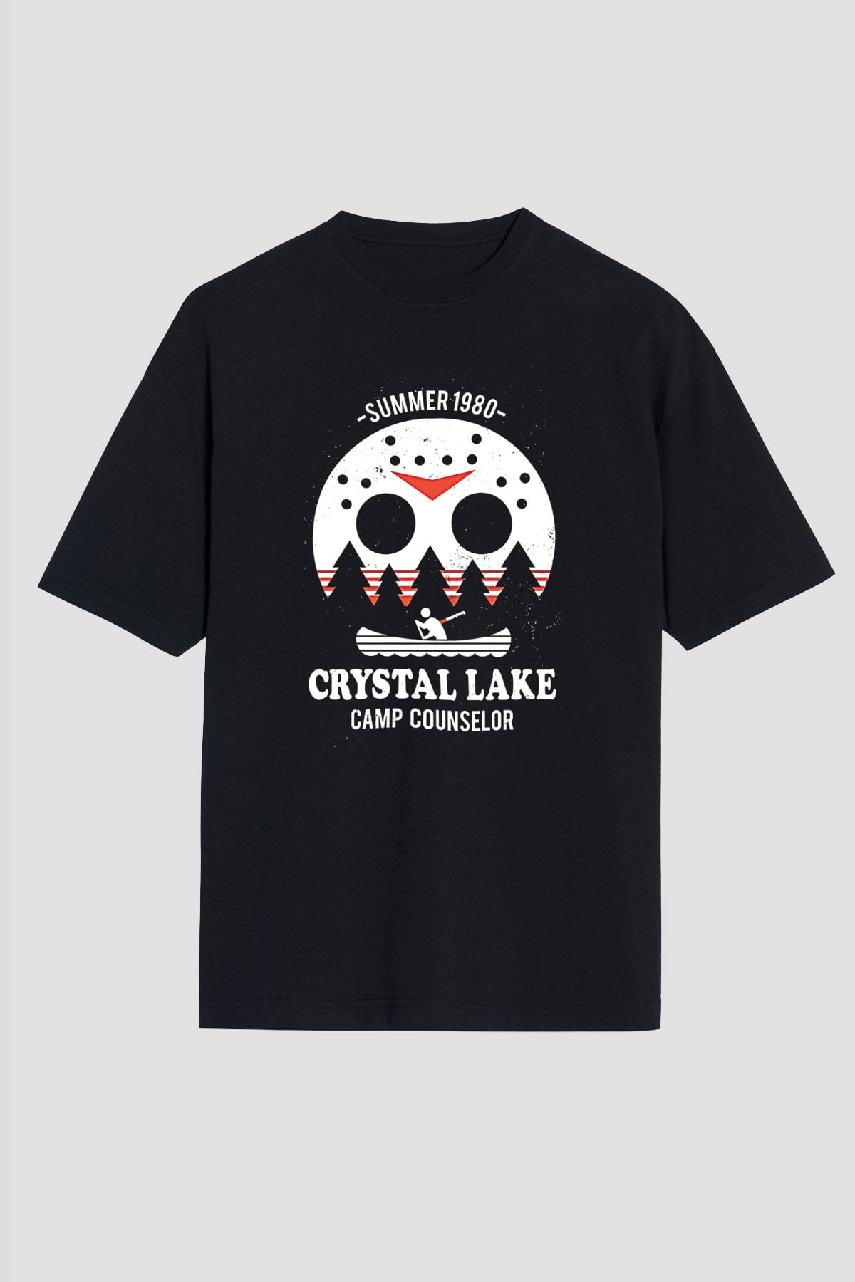 Crystal Lake Baskılı Unisex Siyah Oversize Tişört - Tshirt