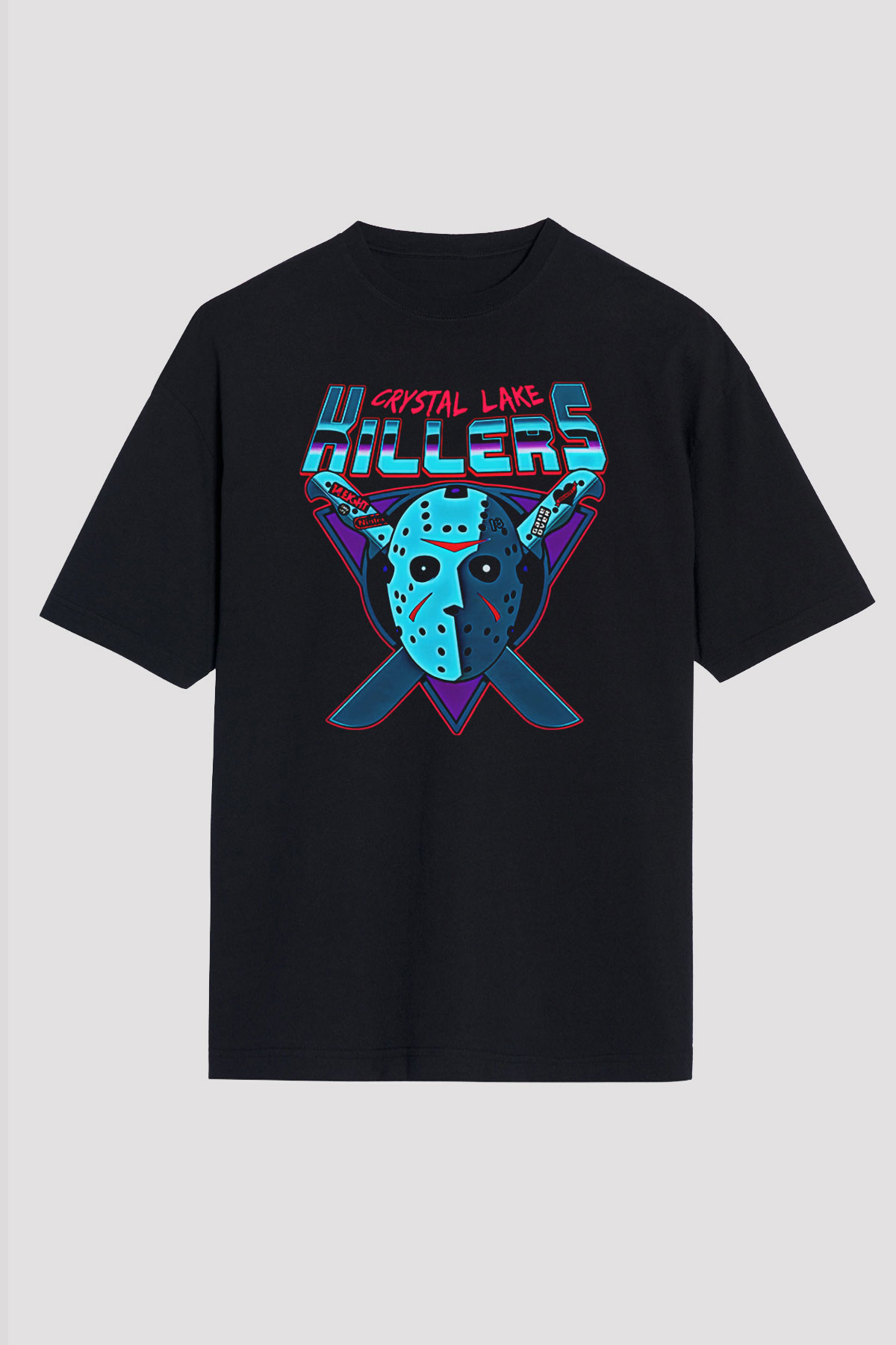 Crystal Lake Baskılı Unisex Siyah Oversize Tişört - Tshirt