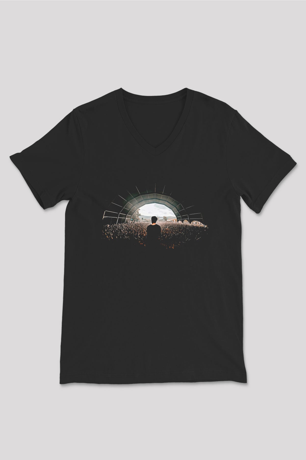 Crystal Lake Baskılı Unisex Siyah V Yaka Tişört - Tshirt