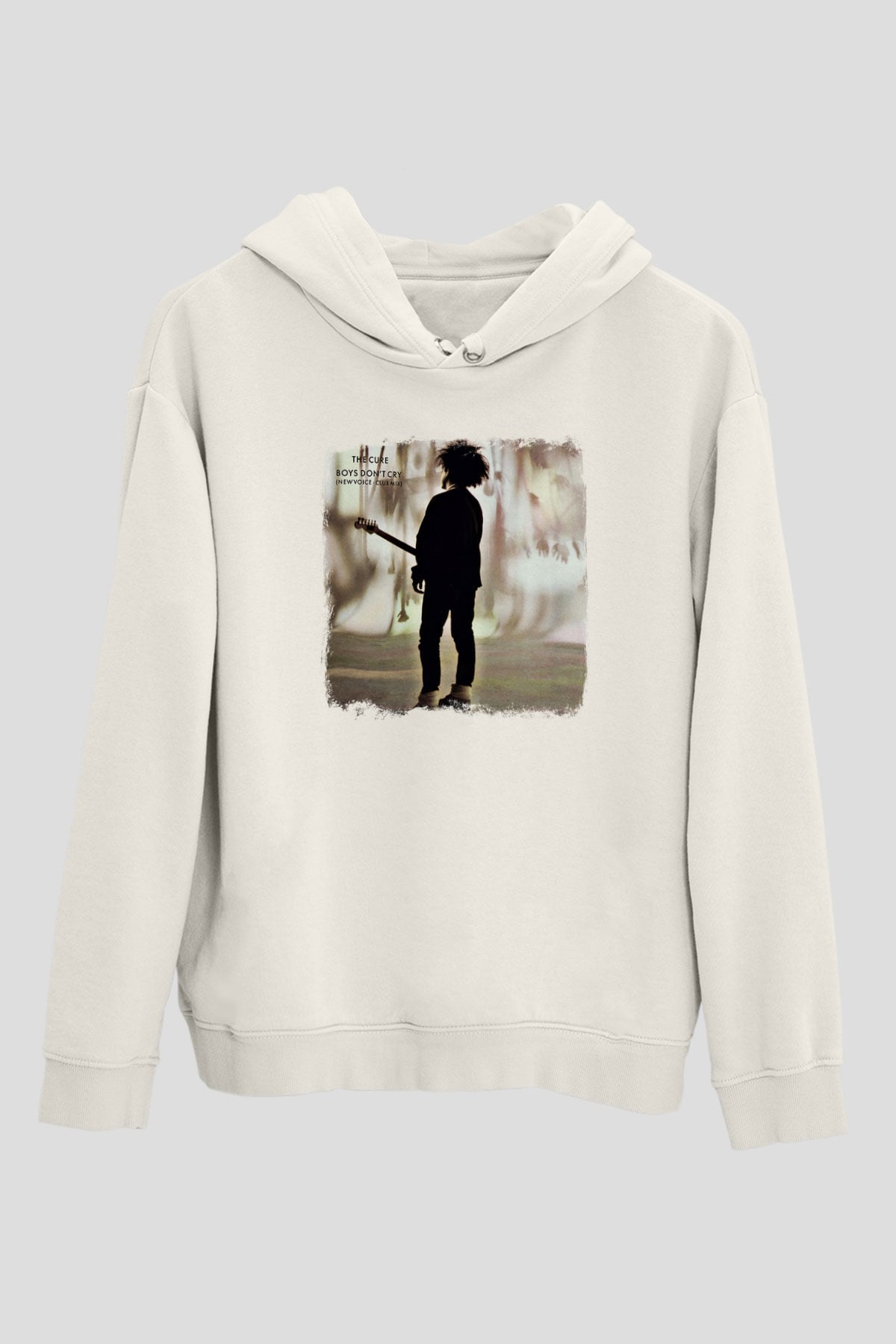 Cure Baskılı Unisex Beyaz Hoodie