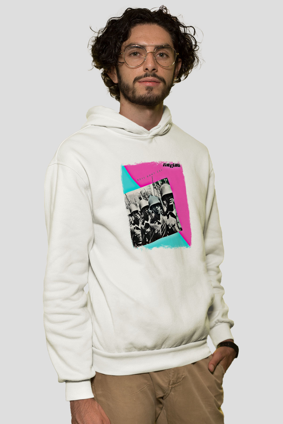 Cure Baskılı Unisex Beyaz Hoodie