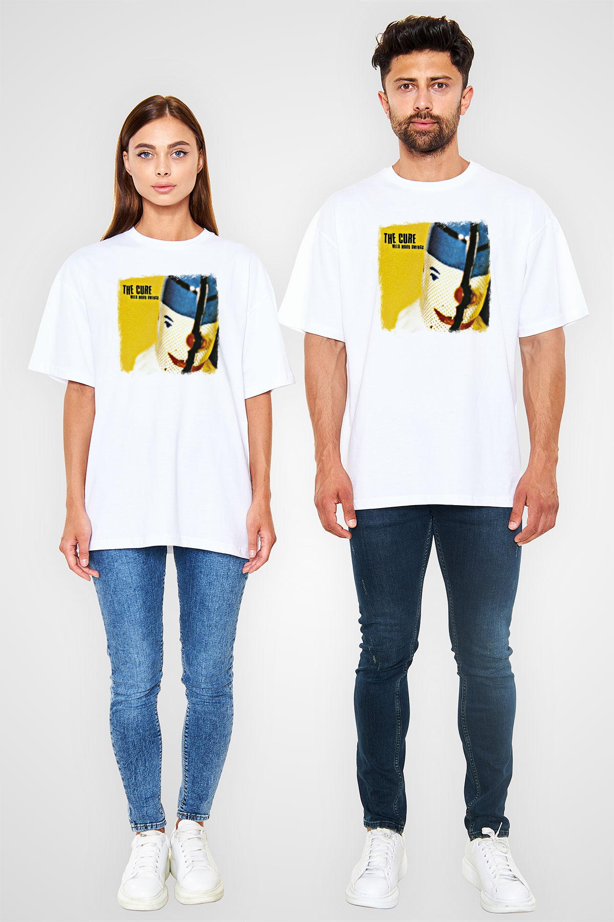 Cure Baskılı Unisex Beyaz Oversize Tişört