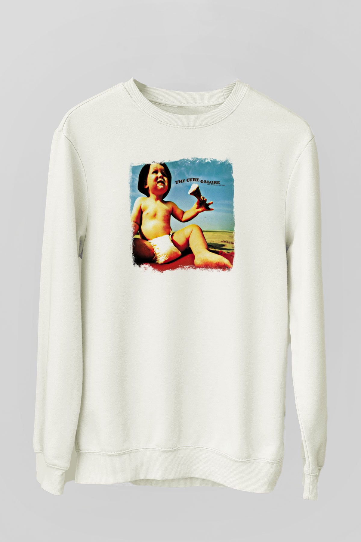 Cure Baskılı Unisex Beyaz Sweatshirt